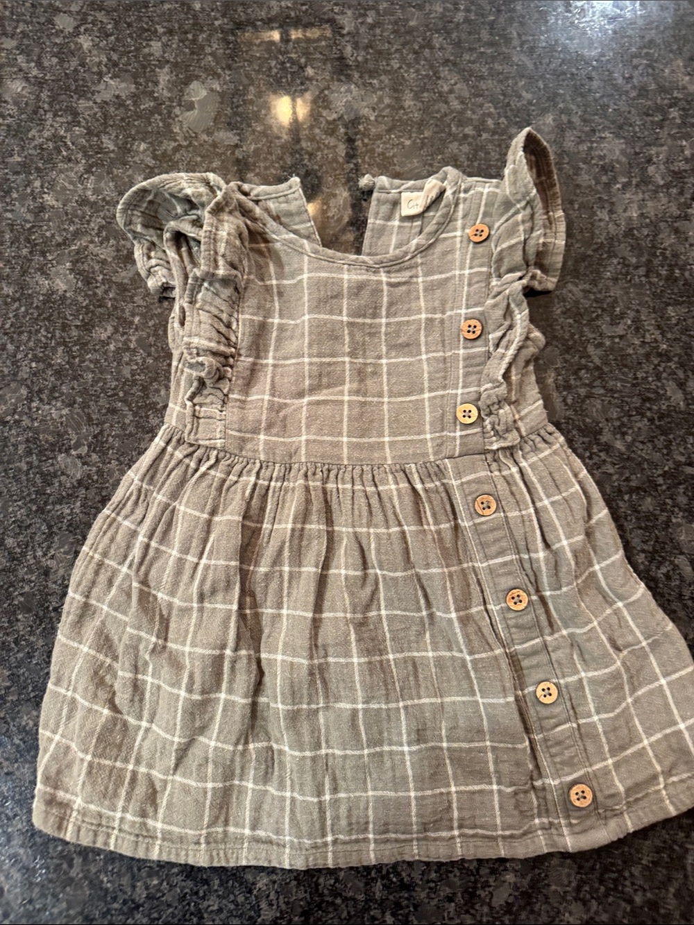 City Mouse Girls Green and Cream Check Ruffle Button Casual Dress